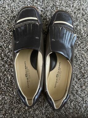 Walter Genuin Dark Brown and Cream Kiltie Slip-On Loafers